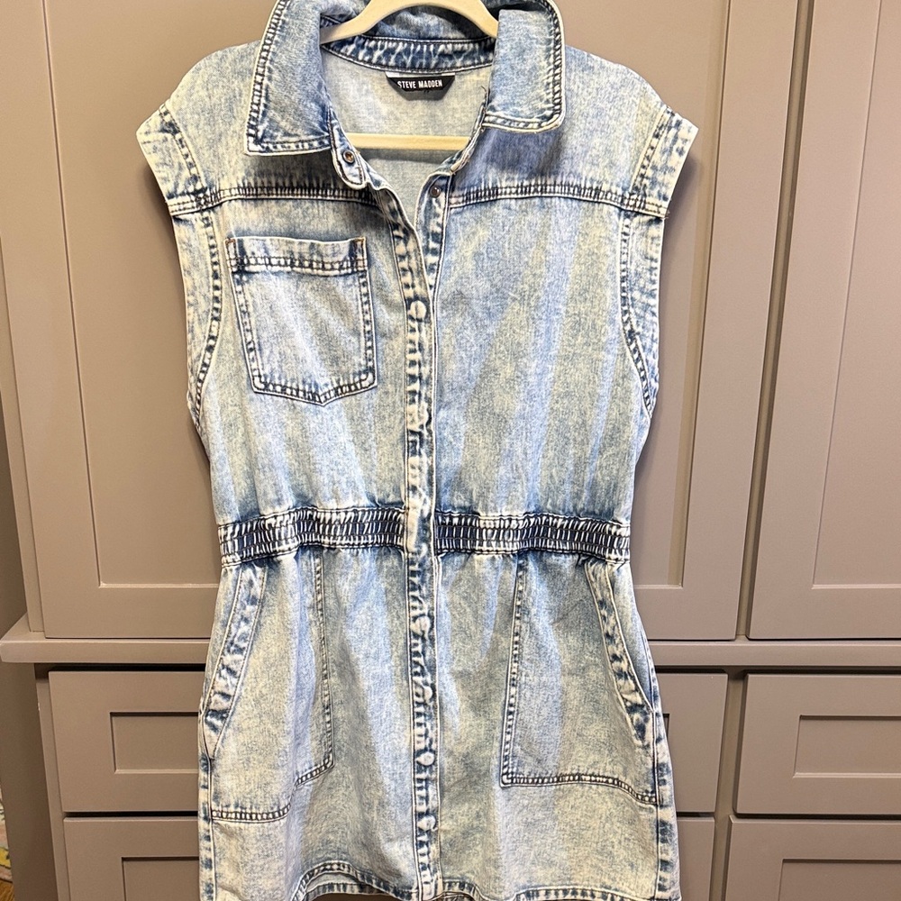 Steve Madden Light Blue Acid Wash Denim Romper